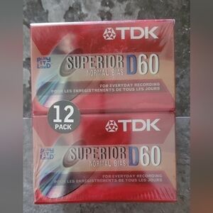TDK Superior D60 IEC/Type 1 Normal Bias Blank Cassette Tapes 12 Pack New Sealed!